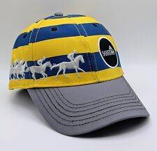 Boné vintage Saratoga alça traseira listra azul amarela corrida de cavalos pista  comprar usado  Enviando para Brazil