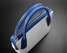 Bolsa tote de couro branca e azul feita à mão – Bolsa pequena minimalista feminina comprar usado  Enviando para Brazil