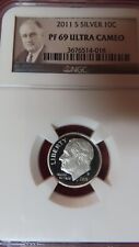 2011-S 10c Roosevelt moeda de dez centavos de prata à prova NGC PF69 Ultra Cameo, usado comprar usado  Enviando para Brazil