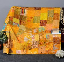 Colcha de retalhos de seda vintage indiana feita à mão Kantha colcha cobertor comprar usado  Enviando para Brazil