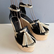 Usado, Sandálias anabela Polo Ralph Lauren tamanho 10 espadrille couro borlas boho tiras comprar usado  Enviando para Brazil