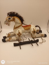 Arte folclórica vintage feita à mão pintada de madeira cavalo marionete corda boneco comprar usado  Enviando para Brazil