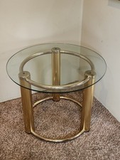 Mesa lateral de vidro redonda tubular Hollywood Regency meados do século moderna latão 26" comprar usado  Enviando para Brazil