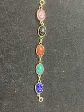 Pulseira de elos de painel de escaravelho vintage renascimento egípcio tom dourado multicolorido sinal de 7” comprar usado  Enviando para Brazil