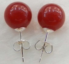 Lindos brincos de prata com contas redondas de jade vermelha 10 mm PE14 comprar usado  Enviando para Brazil