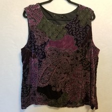 Camiseta sin mangas vintage talla 18 Top Shell seda púrpura terciopelo Burnout caprichoso retazos segunda mano  Embacar hacia Mexico