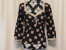 NOVO SEM ETIQUETAS ODILLE TAMANHO 4 Preto Ajustado Floral Renda e Fita Amarrado Colarinho e Punhos FOFO! comprar usado  Enviando para Brazil