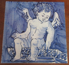 Antigo TELHA AZULEJO AZULEJO PORTUGUESA PINTADA À MÃO Azul Cobalto e Branco QUERUBIM Cortiça comprar usado  Enviando para Brazil