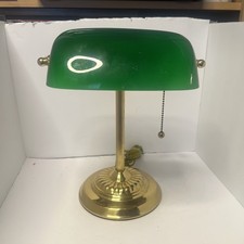 Abajur de mesa vintage Bankers verde vidro sombra latão suporte puxar cabo comprar usado  Enviando para Brazil