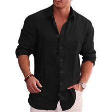 Camisa de lino y algodón para hombre camisa de manga grande Color sólido, estilo comprar usado  Enviando para Brazil