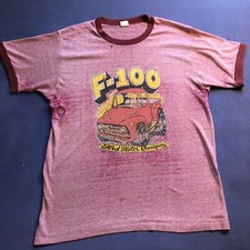 Camiseta Ford F-100 anos 70 desgastada XL vermelha verdadeira vintage americana carro corrida comprar usado  Enviando para Brazil