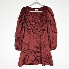 Mini vestido Wilfred Aritzia trufa ritmo franzido gola V manga longa cetim ferrugem 4 comprar usado  Enviando para Brazil