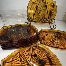 Bandejas de lanche vintage MCM Lucite concha de tartaruga conjunto de 8 com estojo *aperitivo-sushi comprar usado Bandejas de lanche vintage MCM Lucite concha de tartaruga conjunto de 8 com estojo *aperitivo-sushi comprar usado  Enviando para Brazil