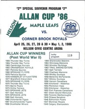 RARO PROGRAMA DE JOGOS DAS FINAIS DA ALLAN CUP 1986 - NELSON, BC VS CORNER BROOK, NL NRMT!! comprar usado RARO PROGRAMA DE JOGOS DAS FINAIS DA ALLAN CUP 1986 - NELSON, BC VS CORNER BROOK, NL NRMT!! comprar usado  Enviando para Brazil