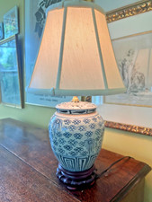 Usado, Jarro de gengibre chinês antigo abajur vaso de porcelana azul e branco sombra de seda 20"" comprar usado  Enviando para Brazil