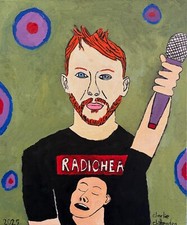 Pintura a óleo original assinada por Thom Yorke Radiohead por Charlie Chittenden, usado comprar usado  Enviando para Brazil
