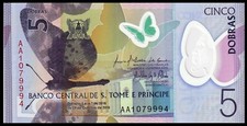 🇸🇹 Santo Tomás y Príncipe/Sao Tome 5 Dobras P 70 2016/2018 UNC Polymer (St. segunda mano  Embacar hacia Mexico