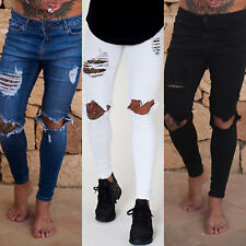 Usado, Calça jeans masculina skinny rasgada elástica desgastada calça jeans slim comprar usado  Enviando para Brazil