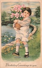 Usado, Cartão postal vintage saudações de aniversário para você criança traz lembrança de flores comprar usado  Enviando para Brazil