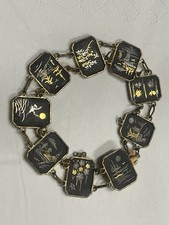 Pulseira painel damasceno prata @ folheada a ouro motivos japoneses antigos 1940-60 comprar usado  Enviando para Brazil