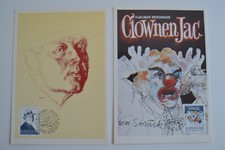 2 cartões postais Hjalmar Bergman ClownenJac cartão Maxicard 1983 SUÉCIA selo celebridade comprar usado  Enviando para Brazil