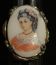 Anel ajustável vintage de cerâmica vitoriana pintado à mão de metal dourado comprar usado  Enviando para Brazil