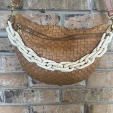 Bolsa de couro quadriculada tecido natural Clare V. Grande Fanny com alça curta creme comprar usado  Enviando para Brazil