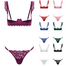 Agoky Women's Floral Lace Lingerie Set Underwear Sexy Push Up Bra with G-string comprar usado  Enviando para Brazil