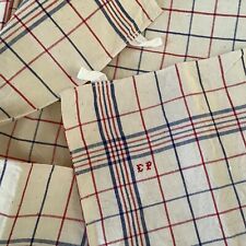 Uma toalha de cozinha vintage francesa Metis linho listra azul vermelha xadrez EP comprar usado  Enviando para Brazil