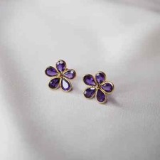 925 Argento Sterling Gioielli Ametista Fiore a Lobo Orecchini Bello Gioielli comprar usado  Enviando para Brazil