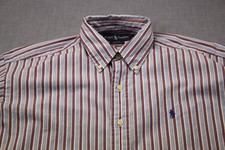 Camisa masculina RALPH LAUREN POLO branca vermelha e listra azul com botão azul pônei M comprar usado  Enviando para Brazil