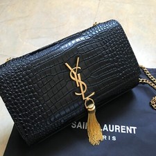 Authentic Yves Saint Laurent black crocodile leather gold chain shoulder bag comprar usado  Enviando para Brazil