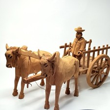 Vagão de boi de madeira artesanal vintage com fazendeiro - Estatueta colecionável de arte popular comprar usado  Enviando para Brazil