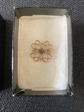10k vintage Avon Lab Created Sapphire September niebieska broszka urodziny żółte złoto, używany na sprzedaż  Wysyłka do Poland