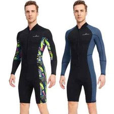 Usado, Fatos de mergulho masculinos curtos de neoprene 1,5 mm à prova de UV com zíper frontal mangas compridas comprar usado  Enviando para Brazil
