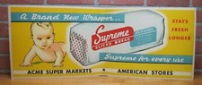 Placa de anúncio antiga SUPREME BREAD ACME SUPER MARKETS LOJAS AMERICANAS A embalagem nova em folha comprar usado  Enviando para Brazil