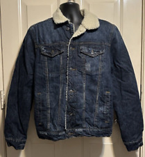 Jaqueta jeans caminhoneiro masculina aeropostal Sherpa forrada de lã algodão denim média comprar usado  Enviando para Brazil