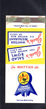 Usado, CAPA DE LIVRO DE FÓSFOROS VINTAGE: TIGELA DE FRANGO E SALADA FRITA JACK'S, WHITTIER, CALIFÓRNIA comprar usado  Enviando para Brazil