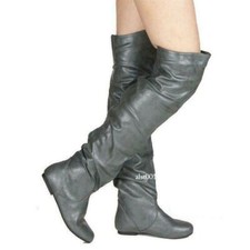 Botas femininas desleixadas acima do joelho botas planas plus size sapatos casuais comprar usado  Enviando para Brazil