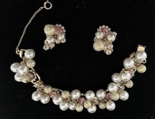 Conjunto de Pulseira e Brinco Juliana Vintage Rosa Strass Pérola Falsa Cha Cha comprar usado  Enviando para Brazil