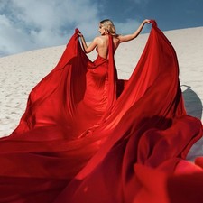 Vestido vermelho feminino sem costas para sessão de fotos conversível longo fluido vestido voador comprar usado  Enviando para Brazil