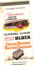 Cedar Rapids Block Company, Waylite Concrete Block, Capa Vintage Matchbook comprar usado  Enviando para Brazil
