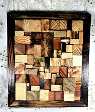 Arte de parede em mosaico de madeira rústica feita à mão madeira reciclada emoldurada 12,5"A x 11"L comprar usado  Enviando para Brazil
