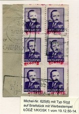 124146) Polska Łódź 1/Kiosk 1, Groszy-Nadruk Typ 5 czerwony na wycinku listu na sprzedaż  Wysyłka do Poland