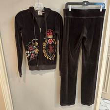 Juicy Couture | S | Y2K anos 90 terno de atletismo de veludo marrom com capuz e calça de perna larga comprar usado  Enviando para Brazil