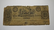 Usado, Nota bancária moeda obsoleta US$ 3 1838 West Troy Nova York NY! Banco Watervliet comprar usado  Enviando para Brazil