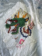 Cobertor e fronhas de cama de dragão bordado japonês/chinês CERCA DE 1920-40 CETIM, usado comprar usado  Enviando para Brazil
