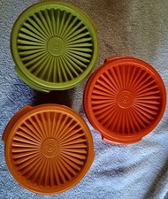 Recipiente Tupperware Servalier vintage conjunto de 3 886 com 3 tampas 812 cores de colheita, usado comprar usado  Enviando para Brazil