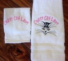 CONJUNTO DE TOALHA DE MÃO E PANO DE LAVAGEM BORDADO GATO LOUCO SENHORA PERSONALIZADO comprar usado  Enviando para Brazil