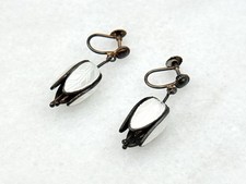 BRINCOS DE TULIPA VINTAGE NORUEGUESA ESMALTE ESTERLINA PRETO BRANCO, usado comprar usado  Enviando para Brazil
